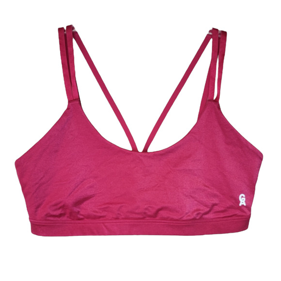 Good American Women s Shiny Double Strap Sports Bra Stretch Hot Pink Size 4 - Picture 2 of 9
